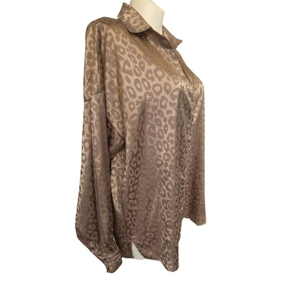 Koco & K London Y2K Leopard Jacquard Satin Blouse UK 20 US XL Taupe Gold Btn Up - Picture 7 of 11